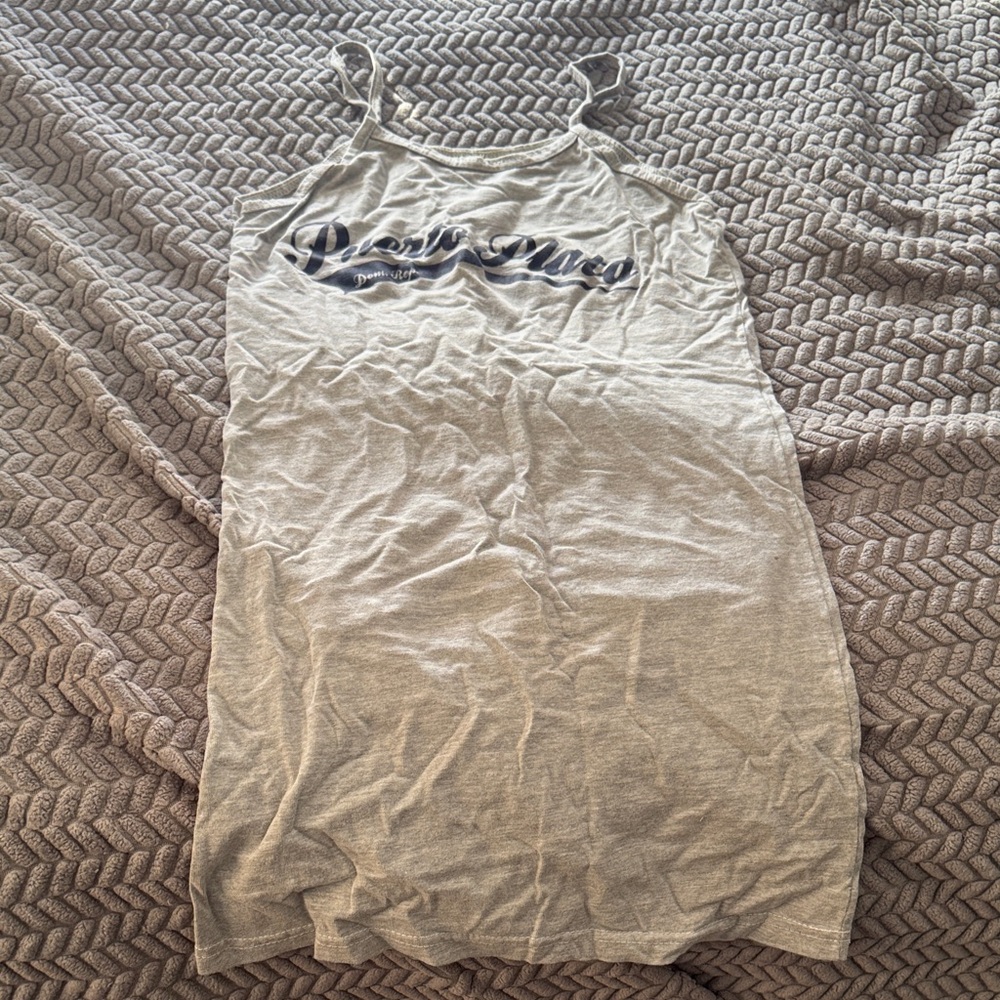 Gray Sleeveless Dress with Blue Lettering